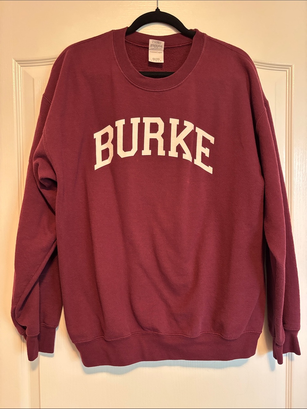 GILDAN Maroon University Crewneck Sweatshirt with BURKE Chest Logo